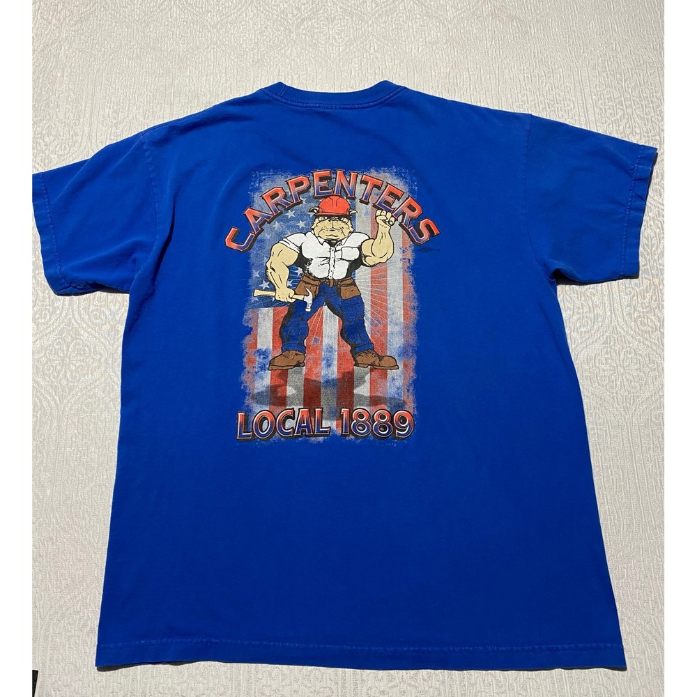Bayside Mens Blue Carpenters Local 1889 Union Graphic Pocket T-Shirt XL USA Made